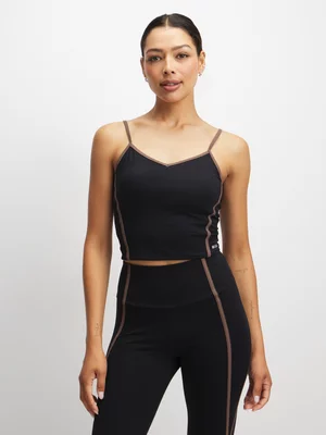 TS Womens Piped Taupe/Black Tank Top