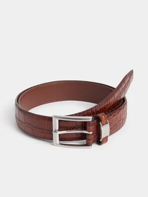 Fabiani Men’s Brown Smart Croc Print Leather Belt 
