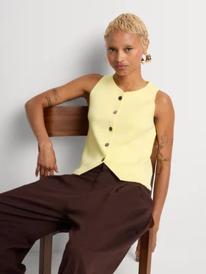 Cropped Button Through Knit Vest