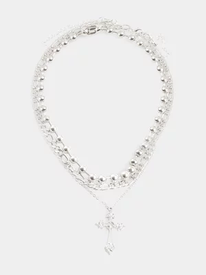 Markham Men's Ball Chain/Cross Pendant 3 Pack Necklace