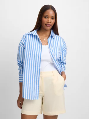 Jet Women's Blue Stripe Boxy Poplin Shirt