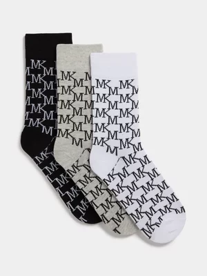Markham Men's 3Pack Formal Monogram Multicolour Socks