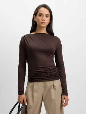 Jet Women’s Brown Long Sleeve DTY Rouched Top