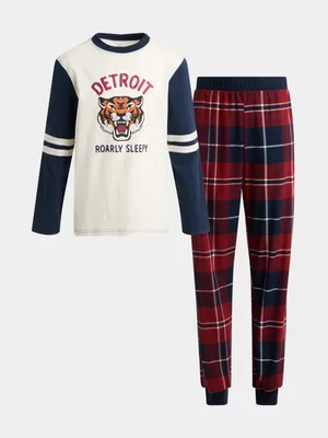 Exact Younger Boy's Red & Navy Tiger Print Sleepwear Set