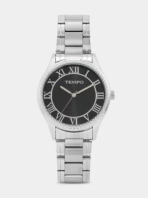 Tempo Silver Plated Black Dial Bracelet Watch