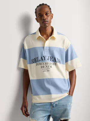 Relay Jeans Men's Boxy Fit Stripe Blue Rugby Golfer