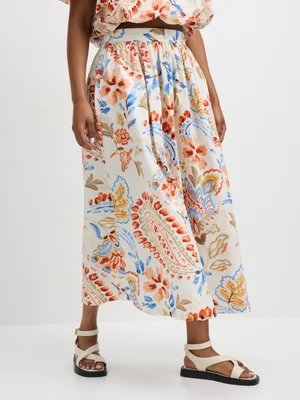 Exact Women's White Paisley Print Poplin Skirt