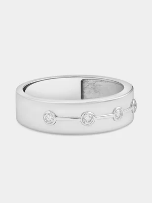 Sterling Silver Lab Grown Diamond Round Station Line Ring 