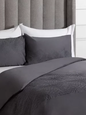 Sheraton Textiles Pia Embroidered Duvet Cover Set 400 Thread Count Charcoal