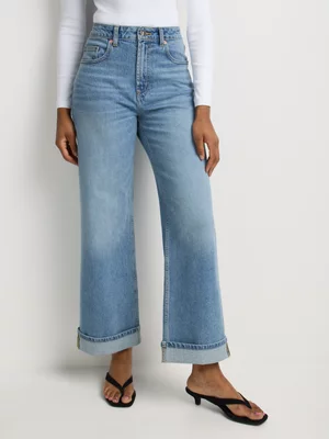 FF Denim Turn Up Wide Leg Jeans