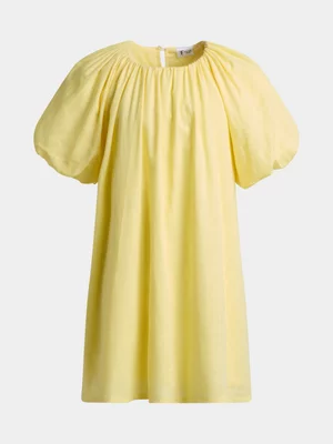 Girls Linen Puff Sleeve Dress