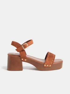 Exact Women's Brown Studded Wooden Heels