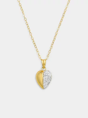 Yellow Gold & Sterling Silver Crystal Pavé Heart Pendant 