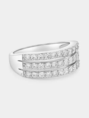 Sterling Silver Cubic Zirconia Triple Row Pavé Ring 