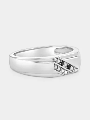 Sterling Silver Black Diamond Double Diagonal Ring