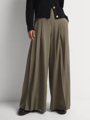 High Waisted Darted Pleated Wide Leg Pants