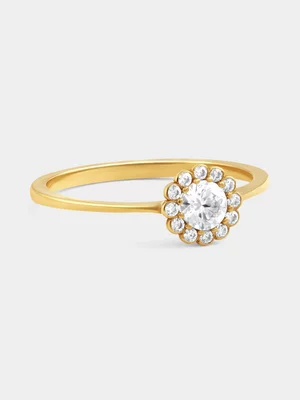 Yellow Gold Cubic Zirconia Round Halo Ring  