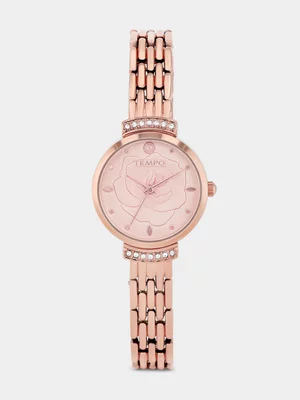 Tempo Rose Plated Pink Rose Dial Bracelet Watch