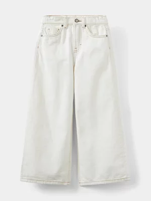 Cotton On Kids Girls Ecru Super Wide Leg Denim Jeans