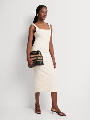 Scoop Neck Jacquard Knit Column Dress