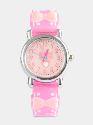 Girl's Pink Glitter Bow Watch 