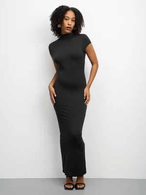 The FIX Women's Black Knit High Neck Maxi Dress