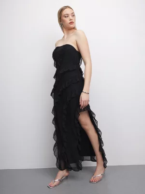 The FIX Women's Black Bandeau Ruffle Abstract Dress