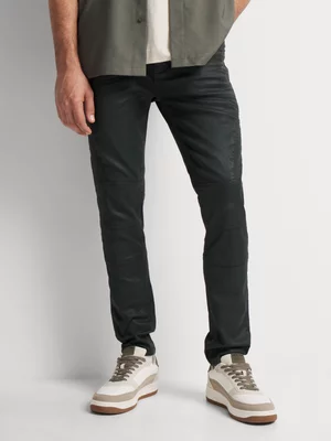 Relay Jeans Men's Super Skinny Coated Green Biker Demin