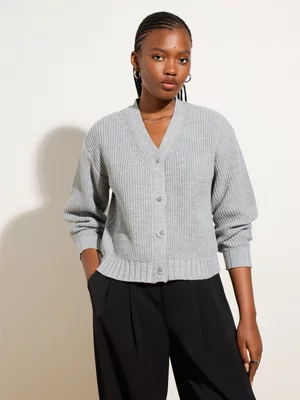 Women's Canvas Easy Fit Cardigan Grey Melange