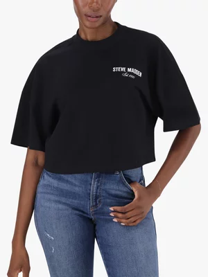 Women's Steve Madden Black Amara Cropped Boxy T-Shirt