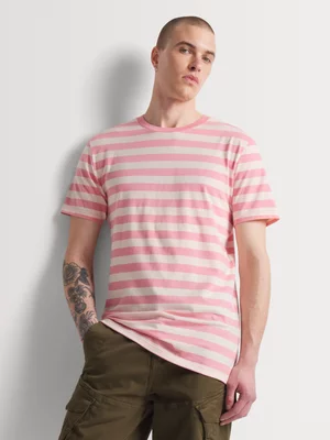 Markham Men's  Slim Fit Horizontal Stripe Pink/Milk T-Shirt