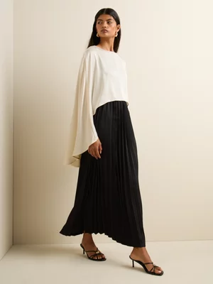 Women's Iconography Contrast Cape Pleated Satin Maxi Dress