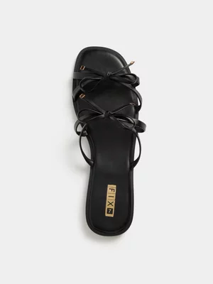 The FIX Women's Black Double Bow Flat Sandal