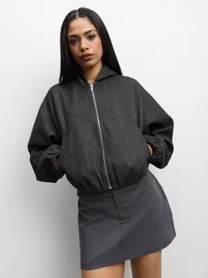 The FIX Women's Charcoal Melton Hoodie Zipthru Jacket