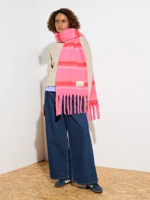 Women's Canvas Chunky Scarf Pink & Orange Stripe