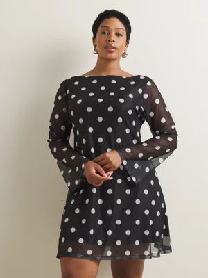 Women's Iconography Flared Sleeve Mesh Mini Dress