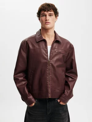 Men's Cotton On Burgundy Faux Leather Harrington Jacket