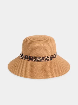 Exact Women's Natural Leopard Band Straw Hat