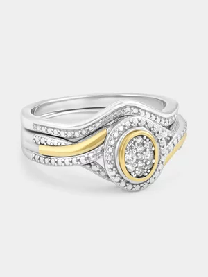 Yellow Gold & Sterling Silver White Sapphire Oval Halo Twinset Ring