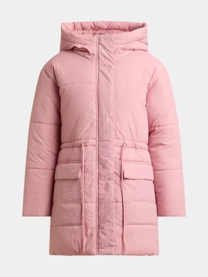 Exact Older Girl's Pink Long Puffer Jacket