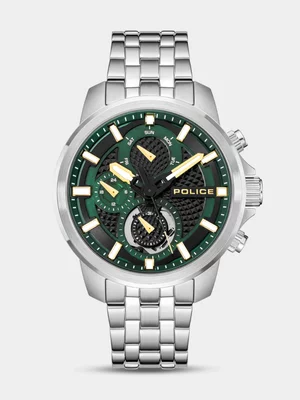Police Newport Stainless Steel Black & Green Dial Bracelet Watch 
