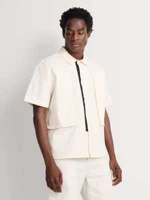 Markham Men's Boxy Fit Cropped Utility Ecru Shirt 