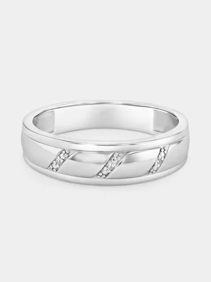 Sterling Silver Diamond Diagonal Channels Ring 