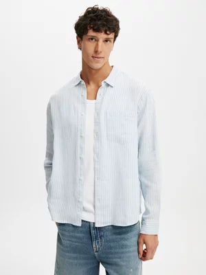 Men's Cotton On Blue Relaxed Linen Shirt
