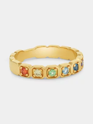 Gold Plated Sterling Silver Rainbow Cubic Zirconia Bezel Eternity Ring 
