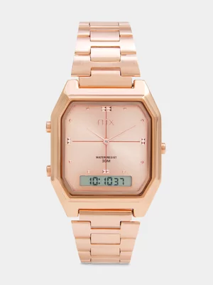 MX Rose Plated Octagonal Blush Dial Anadigi Bracelet Watch 