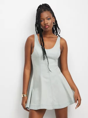 The FIX Women's Light Wash Flared Mini Dress