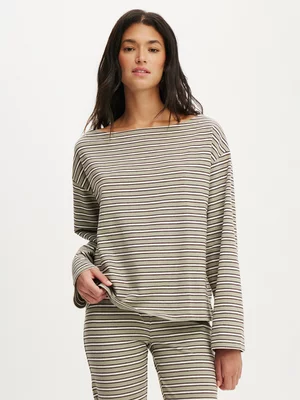 Women's Cotton On Green Dreamy Soft Boat Neck Long Sleeve