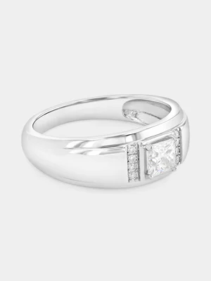 Sterling Silver Moissanite Cushion Vertical Channel Ring 