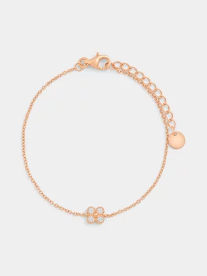 Rose Plated Sterling Silver Cubic Zirconia Dainty Clover Bracelet